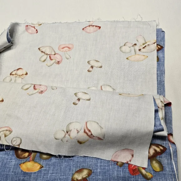 Vintage Mushrooms Fabric On Blue Background Aprox 130 Inches By 45 Inches - Picture 4 of 4